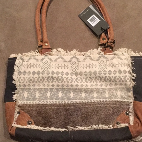 myra Handbags - Fringed geometric print canvas and leather bag